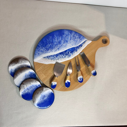 Set platou rotund cu maner, accesorii, valuri, ideal pentru cadou, decor, branzeturi, aperitive