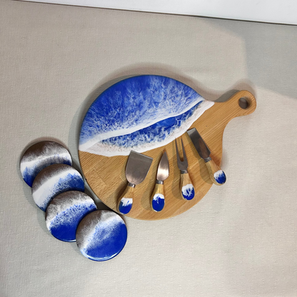 Set platou rotund cu maner, accesorii, valuri, ideal pentru cadou, decor, branzeturi, aperitive