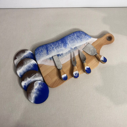 Set platou dreptunghiular cu maner, accesorii, valuri, ideal pentru cadou, decor, branzeturi, aperitive