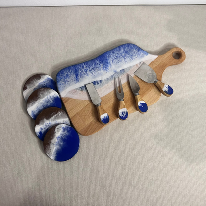 Set platou dreptunghiular cu maner, accesorii, valuri, ideal pentru cadou, decor, branzeturi, aperitive