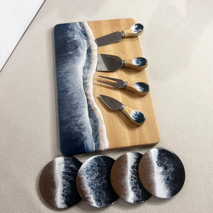 Set platou dreptunghiular, accesorii, valuri, ideal pentru cadou, decor, branzeturi, aperitive