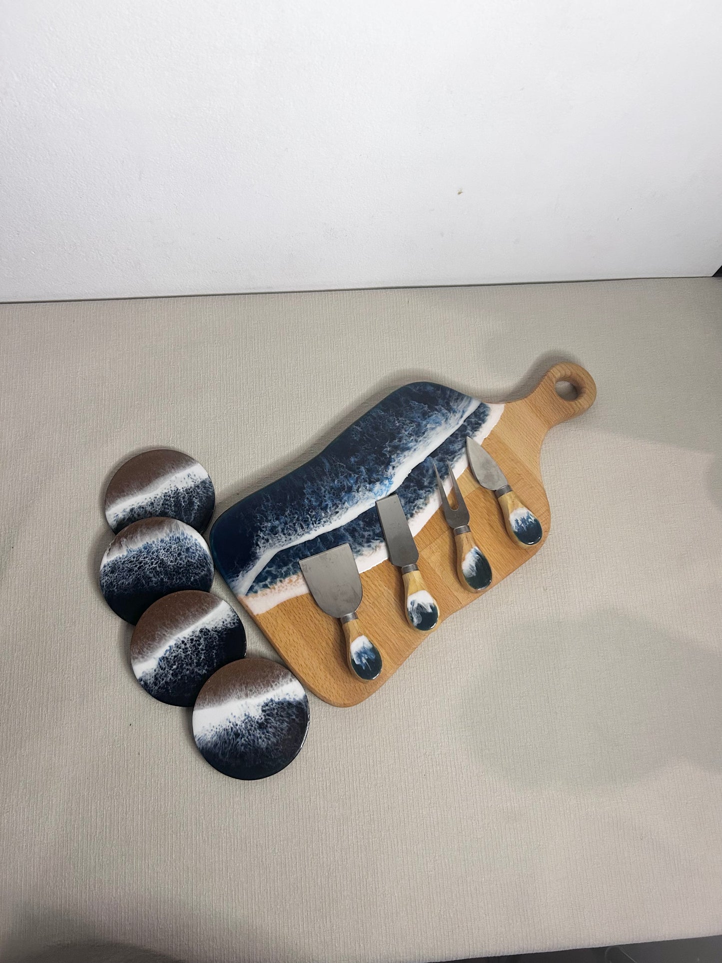 Set platou dreptunghiular cu maner, accesorii, valuri, ideal pentru cadou, decor, branzeturi, aperitive
