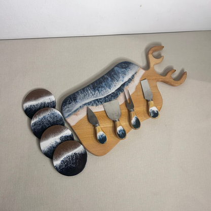 Set platou dreptunghiular cerb, cu accesorii, valuri, ideal pentru cadou, decor, branzeturi, aperitive