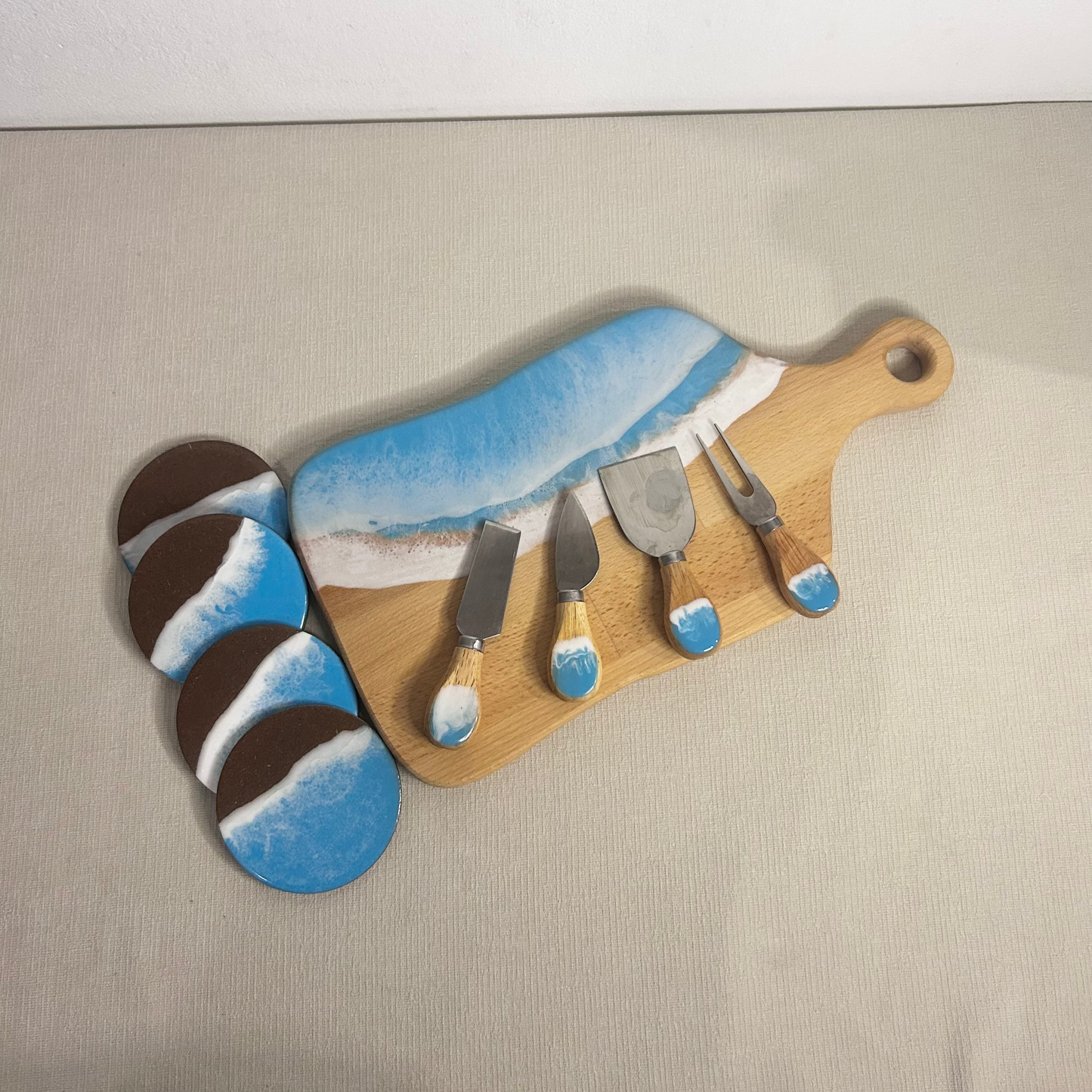 Set platou dreptunghiular cu maner, accesorii, valuri, ideal pentru cadou, decor, branzeturi, aperitive