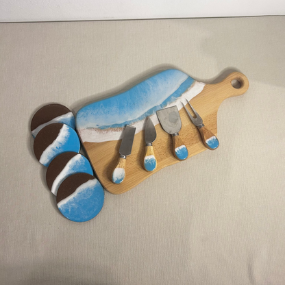 Set platou dreptunghiular cu maner, accesorii, valuri, ideal pentru cadou, decor, branzeturi, aperitive