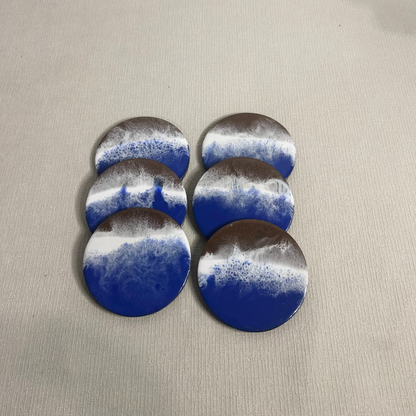 Set suport pahare cu rasina epoxidica, efect ocean - epoxyarta.ro
