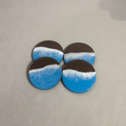 Set suport pahare cu rasina epoxidica, efect ocean - epoxyarta.ro