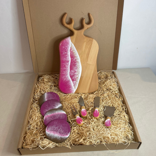 Set platou dreptunghiular cerb, cu accesorii, valuri, ideal pentru cadou, decor, branzeturi, aperitive