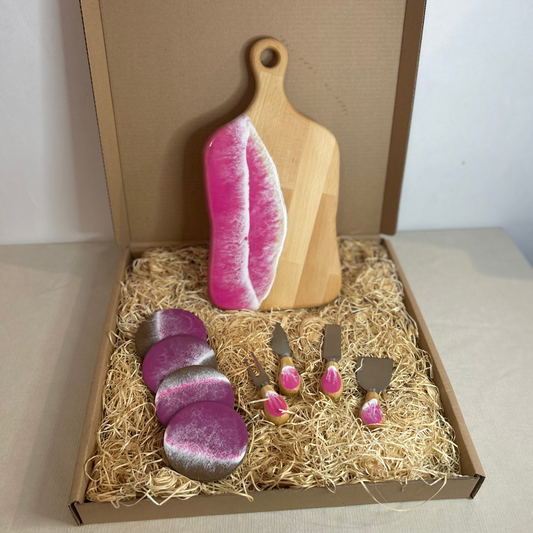 Set platou dreptunghiular cu maner, accesorii, valuri, ideal pentru cadou, decor, branzeturi, aperitive