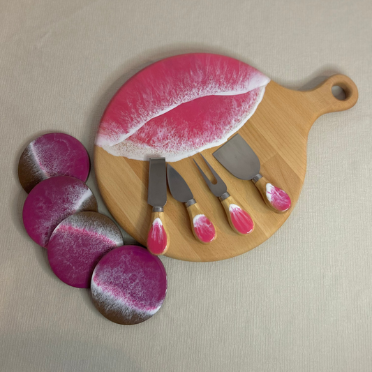 Set platou rotund cu maner, accesorii, valuri, ideal pentru cadou, decor, branzeturi, aperitive