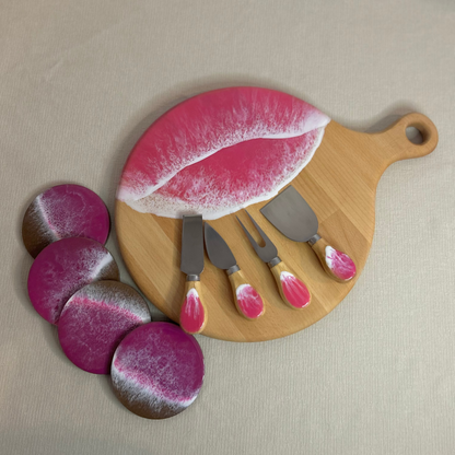 Set platou rotund cu maner, accesorii, valuri, ideal pentru cadou, decor, branzeturi, aperitive