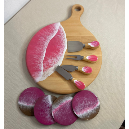Set platou rotund cu maner, accesorii, valuri, ideal pentru cadou, decor, branzeturi, aperitive