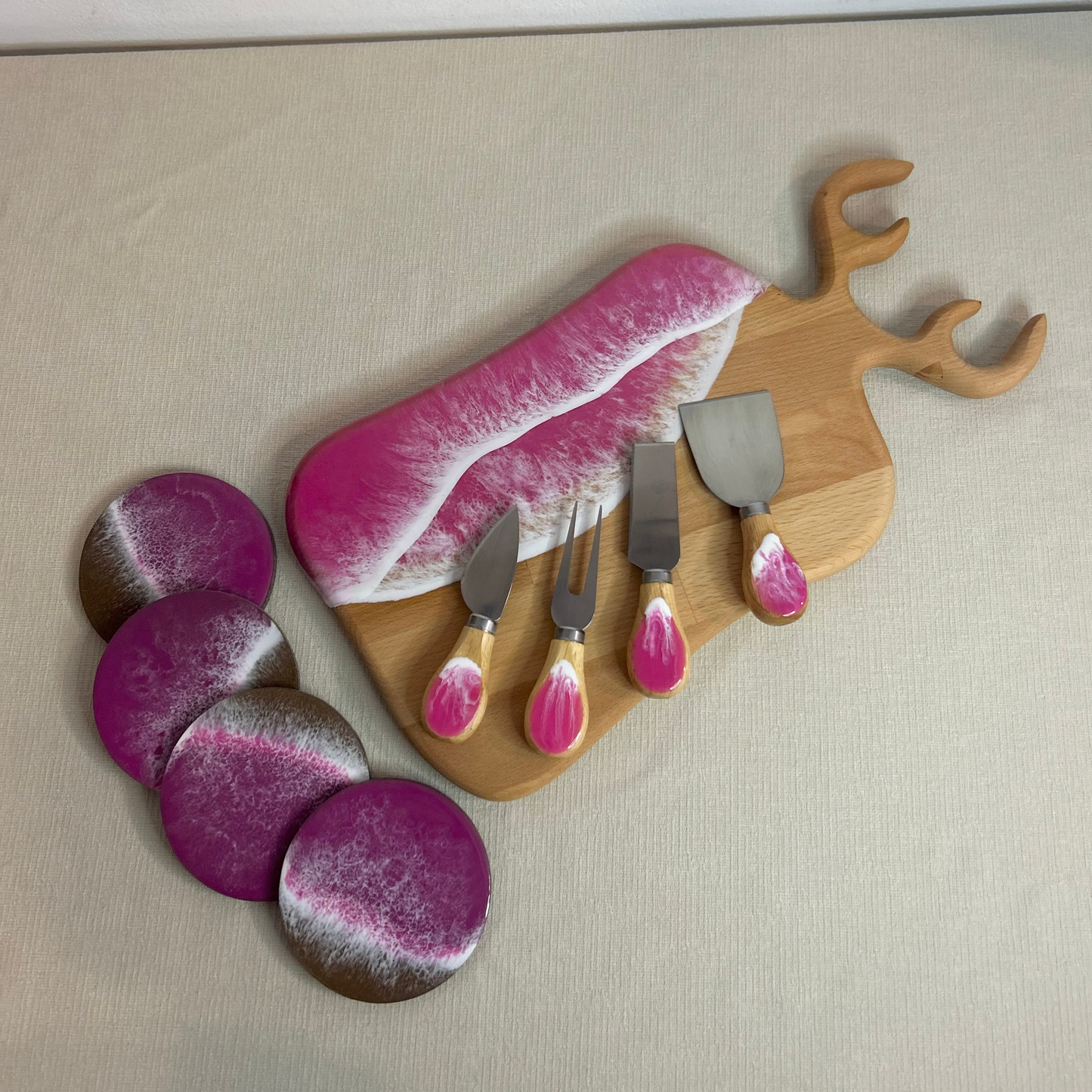 Set platou dreptunghiular cerb cu accesorii, valuri, ideal pentru cadou, decor, branzeturi, aperitive