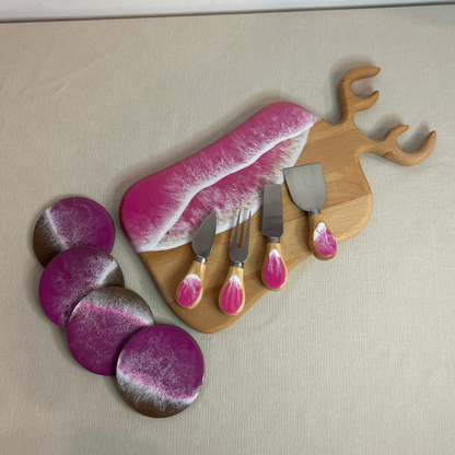 Set platou dreptunghiular cerb cu accesorii, valuri, ideal pentru cadou, decor, branzeturi, aperitive