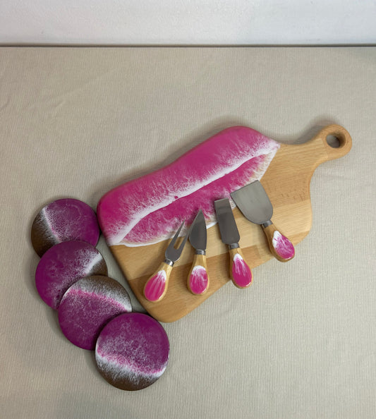 Set platou dreptunghiular cu maner, accesorii, valuri, ideal pentru cadou, decor, branzeturi, aperitive