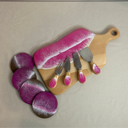 Set platou dreptunghiular cu maner, accesorii, valuri, ideal pentru cadou, decor, branzeturi, aperitive
