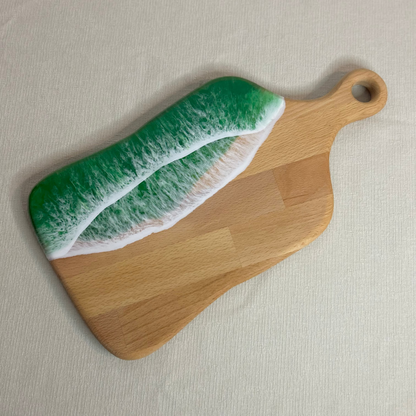 Platou / tocator de servire dreptunghiular cu maner din lemn, cu valuri, ideal pentru cadou, decor, branzeturi, aperitive