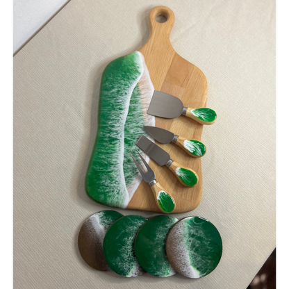 Set platou dreptunghiular cu maner, accesorii, valuri, ideal pentru cadou, decor, branzeturi, aperitive
