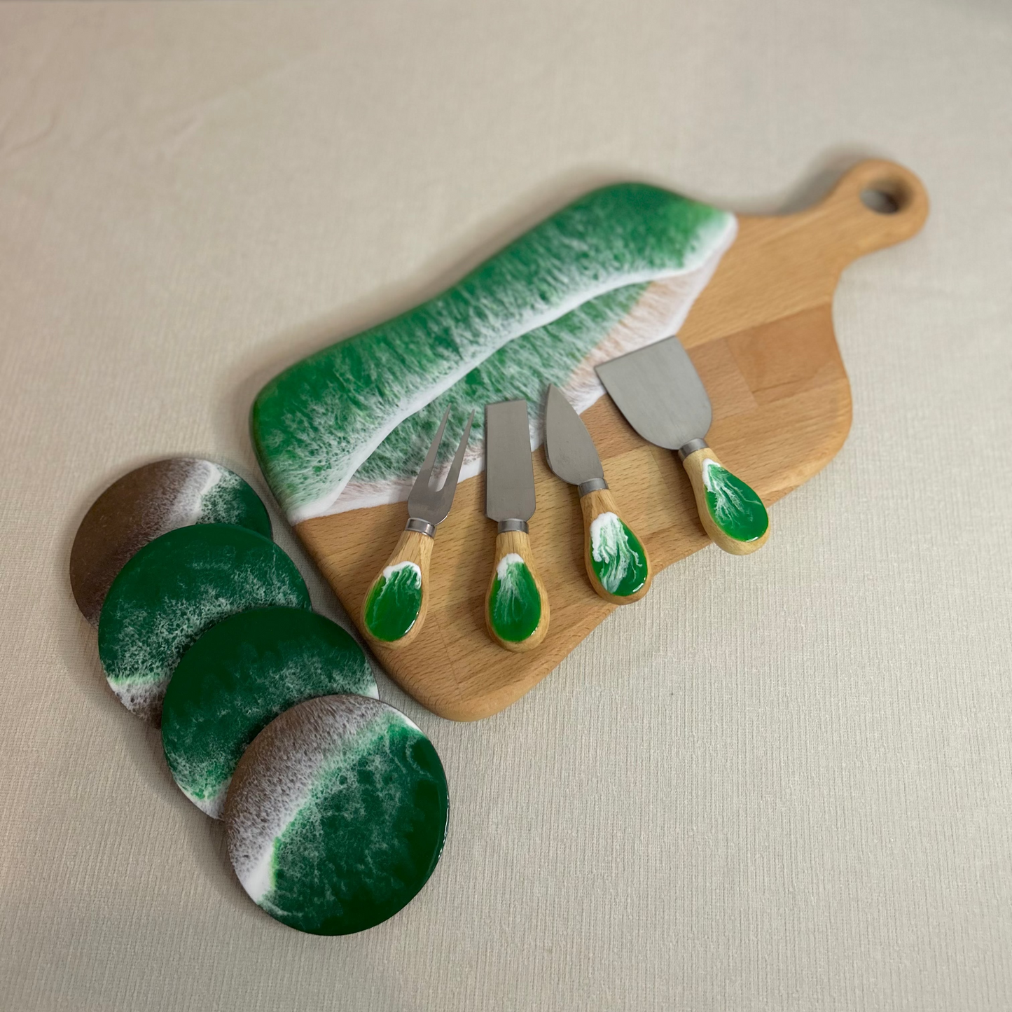 Set platou dreptunghiular cu maner, accesorii, valuri, ideal pentru cadou, decor, branzeturi, aperitive