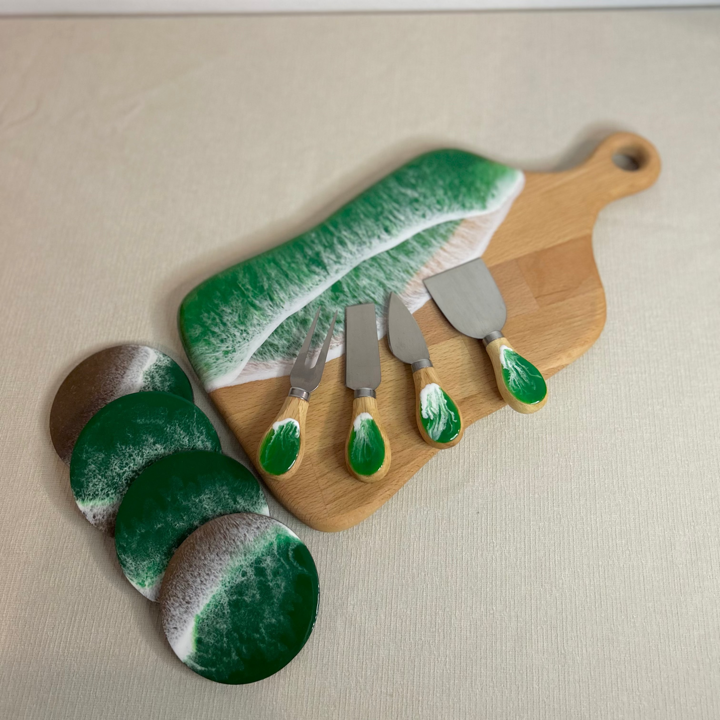 Set platou dreptunghiular cu maner, accesorii, valuri, ideal pentru cadou, decor, branzeturi, aperitive