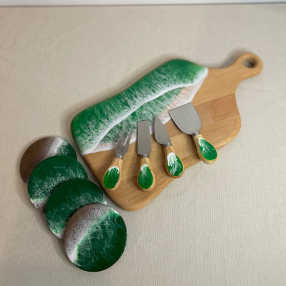 Set platou dreptunghiular cu maner, accesorii, valuri, ideal pentru cadou, decor, branzeturi, aperitive