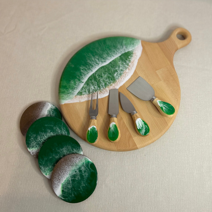 Set platou rotund cu maner, accesorii, valuri, ideal pentru cadou, decor, branzeturi, aperitive