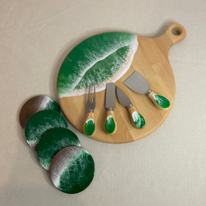 Set platou rotund cu maner, accesorii, valuri, ideal pentru cadou, decor, branzeturi, aperitive