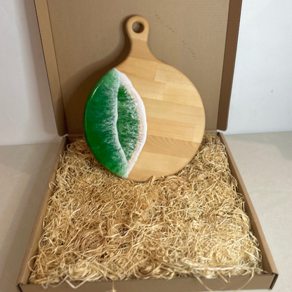 Platou / tocator de servire rotund cu maner din lemn, cu valuri, ideal pentru cadou, decor, branzeturi, aperitive