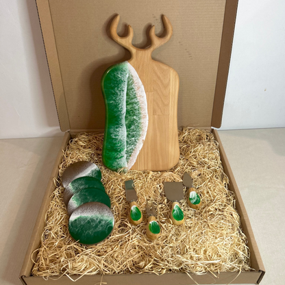 Set platou dreptunghiular cerb, cu accesorii, valuri, ideal pentru cadou, decor, branzeturi, aperitive