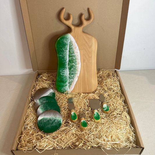 Set platou dreptunghiular cerb, cu accesorii, valuri, ideal pentru cadou, decor, branzeturi, aperitive