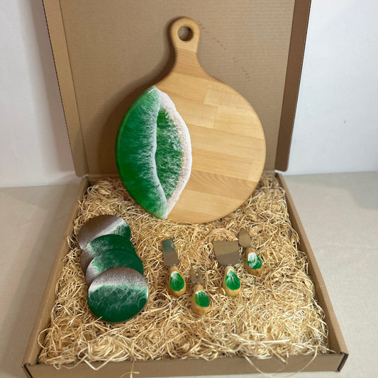 Set platou rotund cu maner, accesorii, valuri, ideal pentru cadou, decor, branzeturi, aperitive