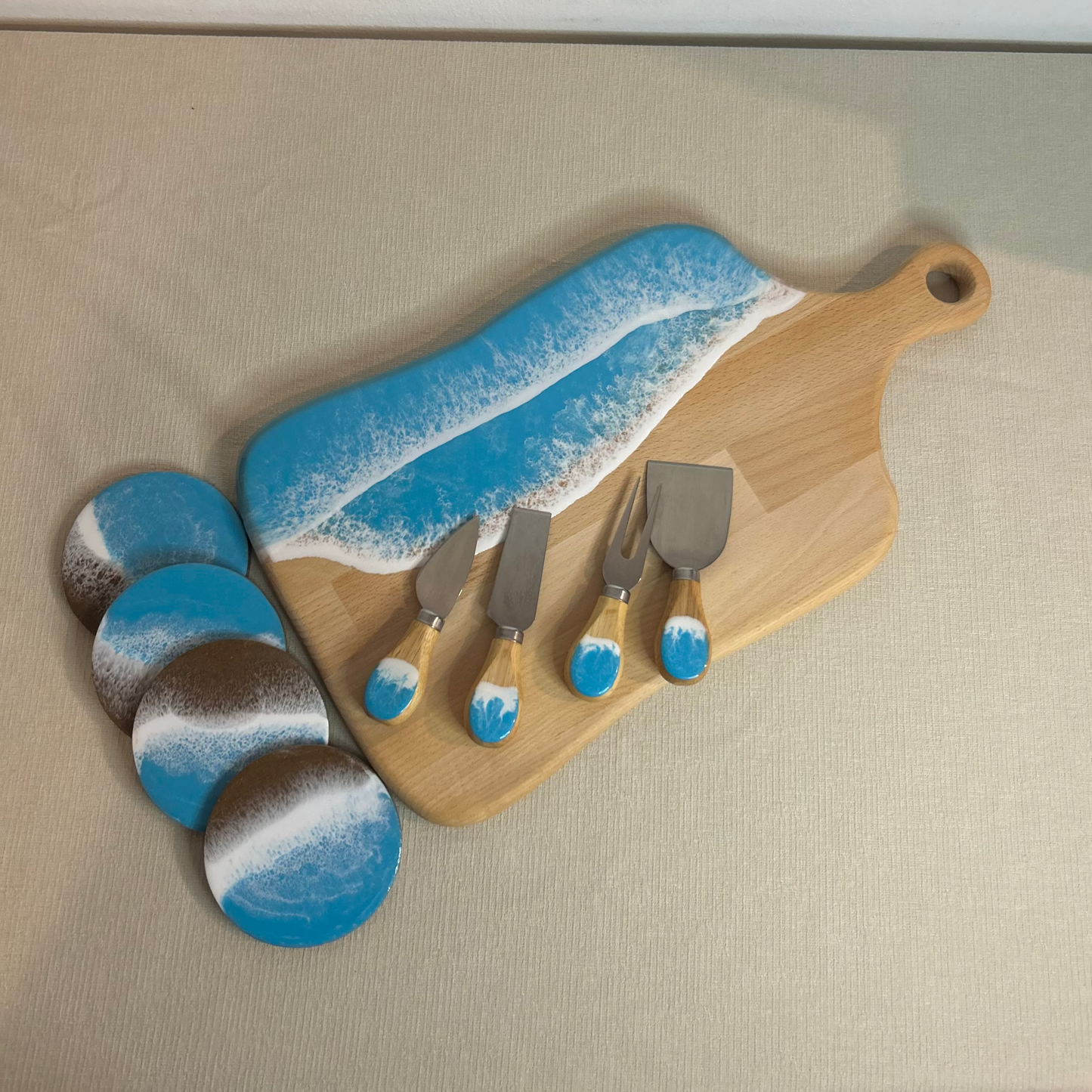 Set platou dreptunghiular cu maner, accesorii, valuri, ideal pentru cadou, decor, branzeturi, aperitive