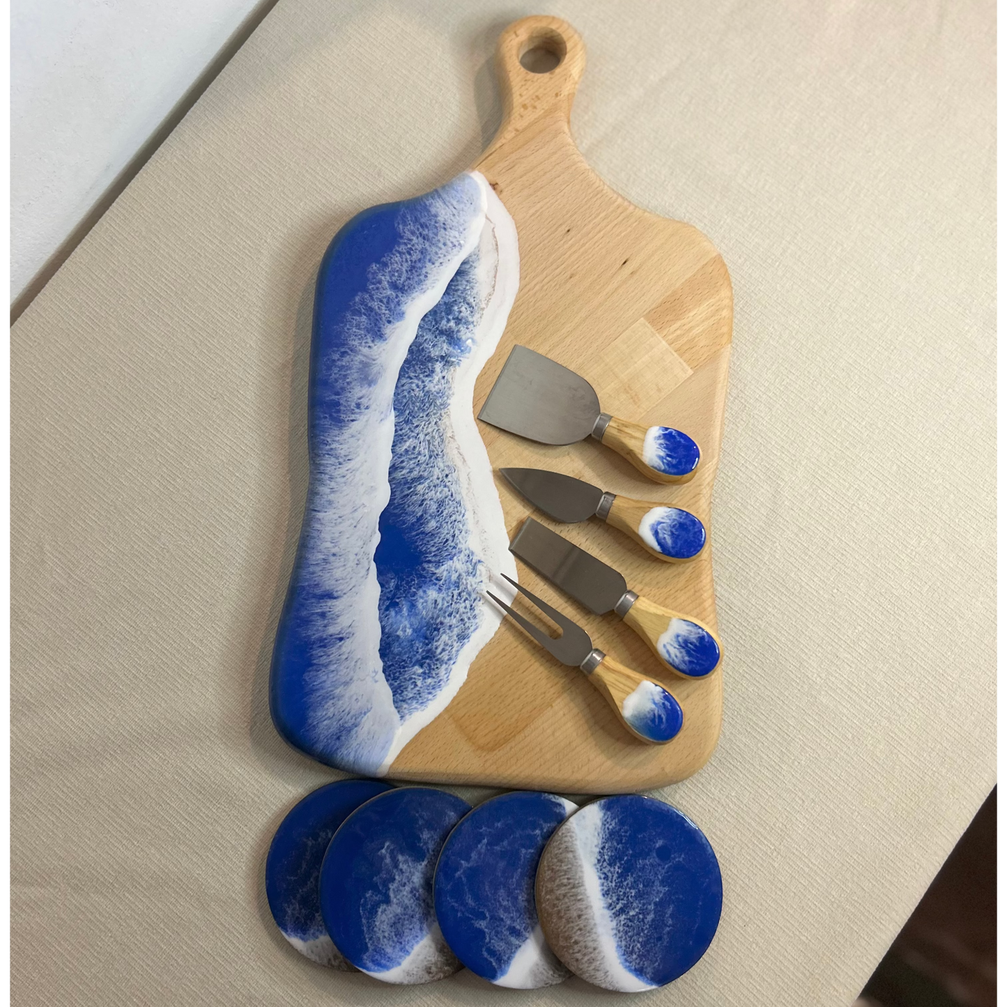 Set platou dreptunghiular cu maner, accesorii, valuri, ideal pentru cadou, decor, branzeturi, aperitive