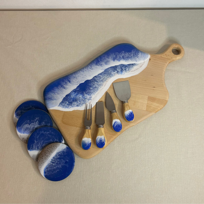Set platou dreptunghiular cu maner, accesorii, valuri, ideal pentru cadou, decor, branzeturi, aperitive