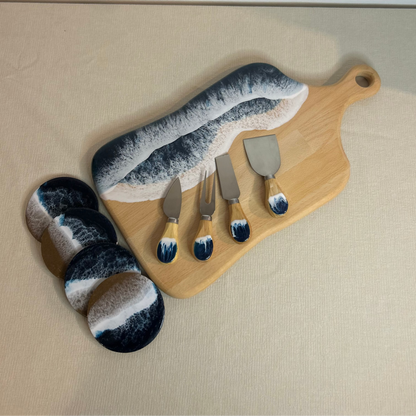 Set platou dreptunghiular cu maner, accesorii, valuri, ideal pentru cadou, decor, branzeturi, aperitive