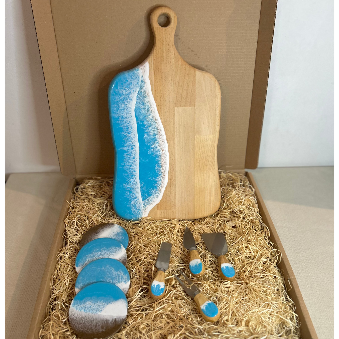 Set platou dreptunghiular cu maner, accesorii, valuri, ideal pentru cadou, decor, branzeturi, aperitive
