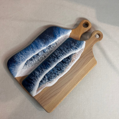 Set 2 platou de servire dreptunghiular cu maner din lemn, cu valuri, ideal pentru cadou, decor, branzeturi, aperitive
