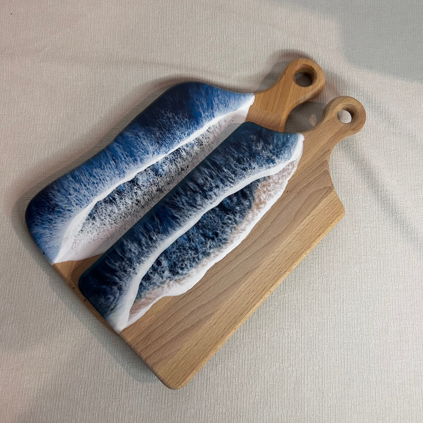 Set 2 platou de servire dreptunghiular cu maner din lemn, cu valuri, ideal pentru cadou, decor, branzeturi, aperitive